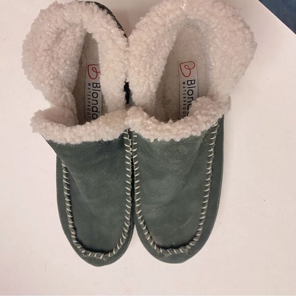 Blondo Serene Waterproof Green Suede Moc Slipper shoes boots sherpa lined 7 - Picture 6 of 8